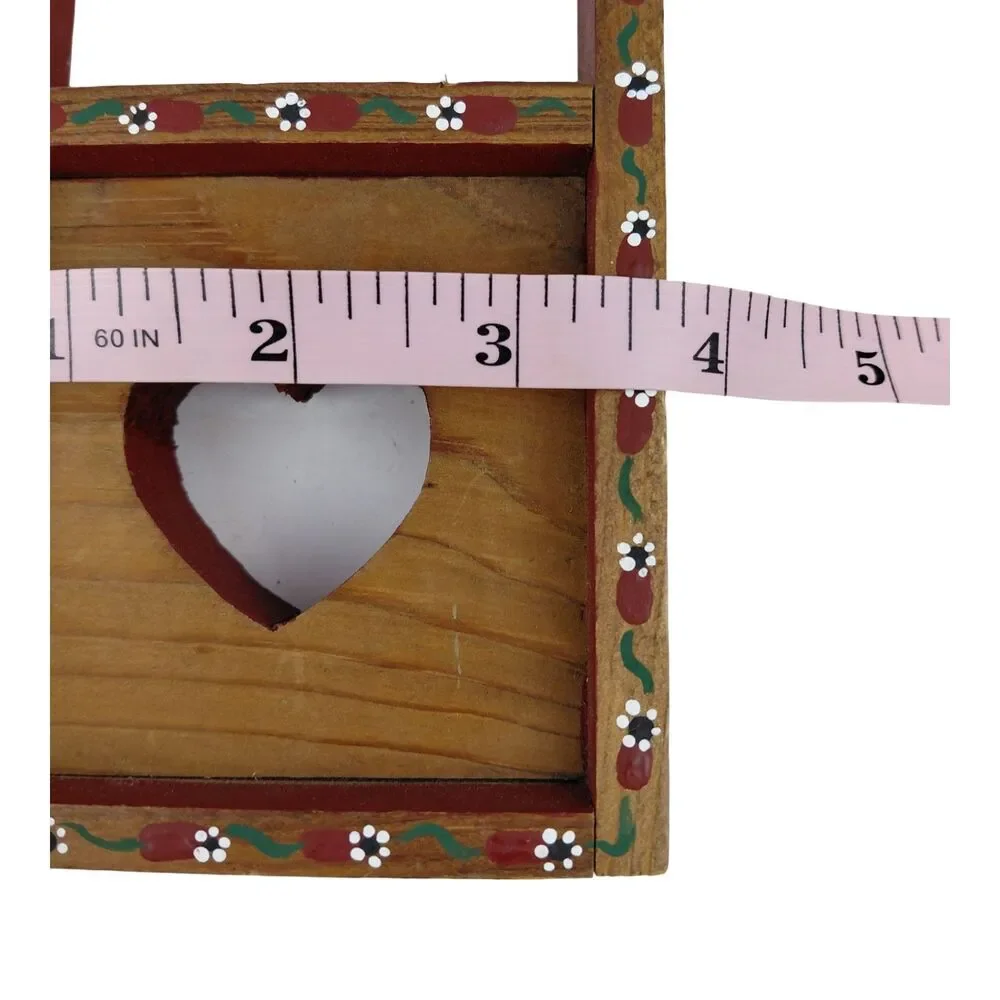 Wood Wall Mounted Trinket Curio Shelf Hand Painted Heart Cutouts 17 x 3.75